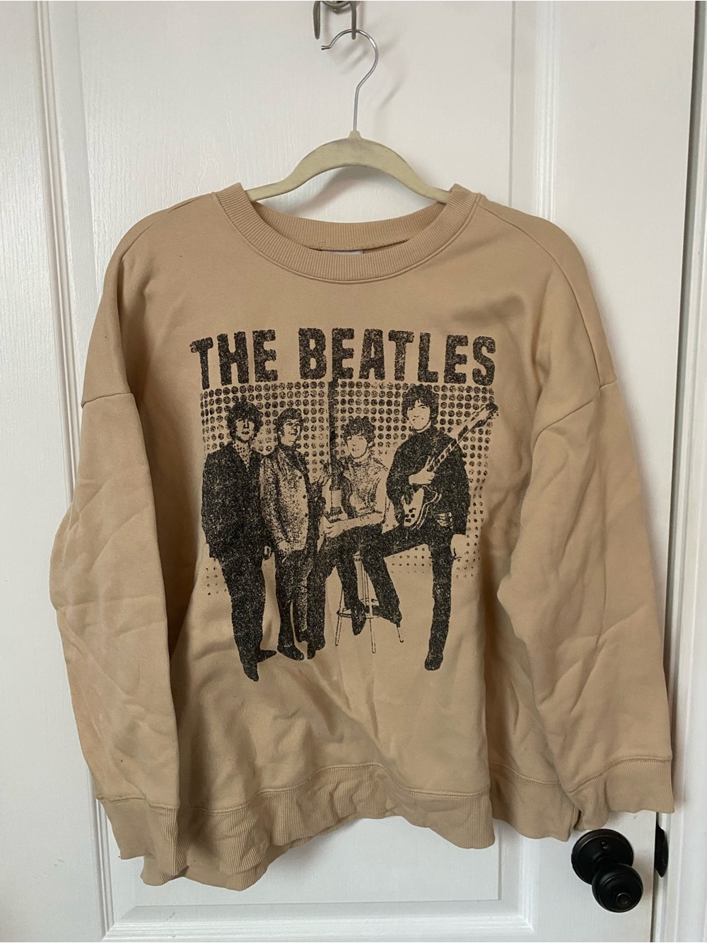 The Beatles Tan Crewneck Sweatshirt with Black Graphic